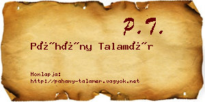 Páhány Talamér névjegykártya